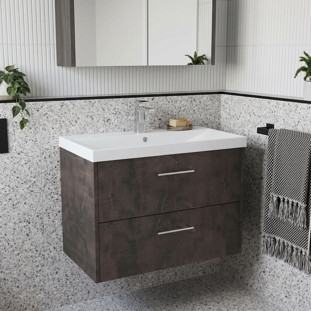 [BFPF2626D] Winshill Contemporary 2 Drawer Wall Hung Vanity Unit with Thin Edge Basin - Choice of Size and Colour