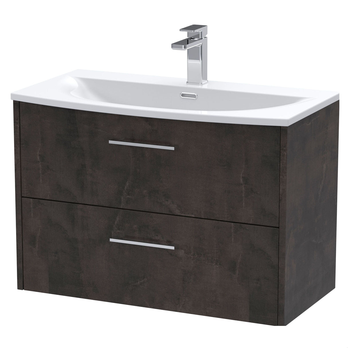 [BFPF2626G] Winshill Contemporary 2 Drawer Wall Hung Vanity Unit with Curved Basin, Choice of Colour - Cutout