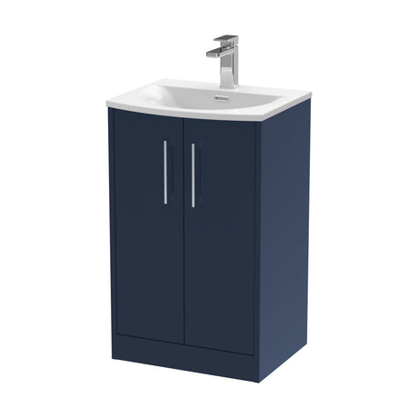 [BFPF2901G] Winshill Contemporary 2 Door Floor Standing Vanity Unit with Curved Basin, Dark Blue, 500mm - Cutout