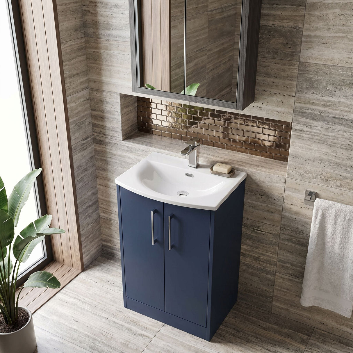 [BFPF2901G] Winshill Contemporary 2 Door Floor Standing Vanity Unit with Curved Basin - Choice of Size and Colour