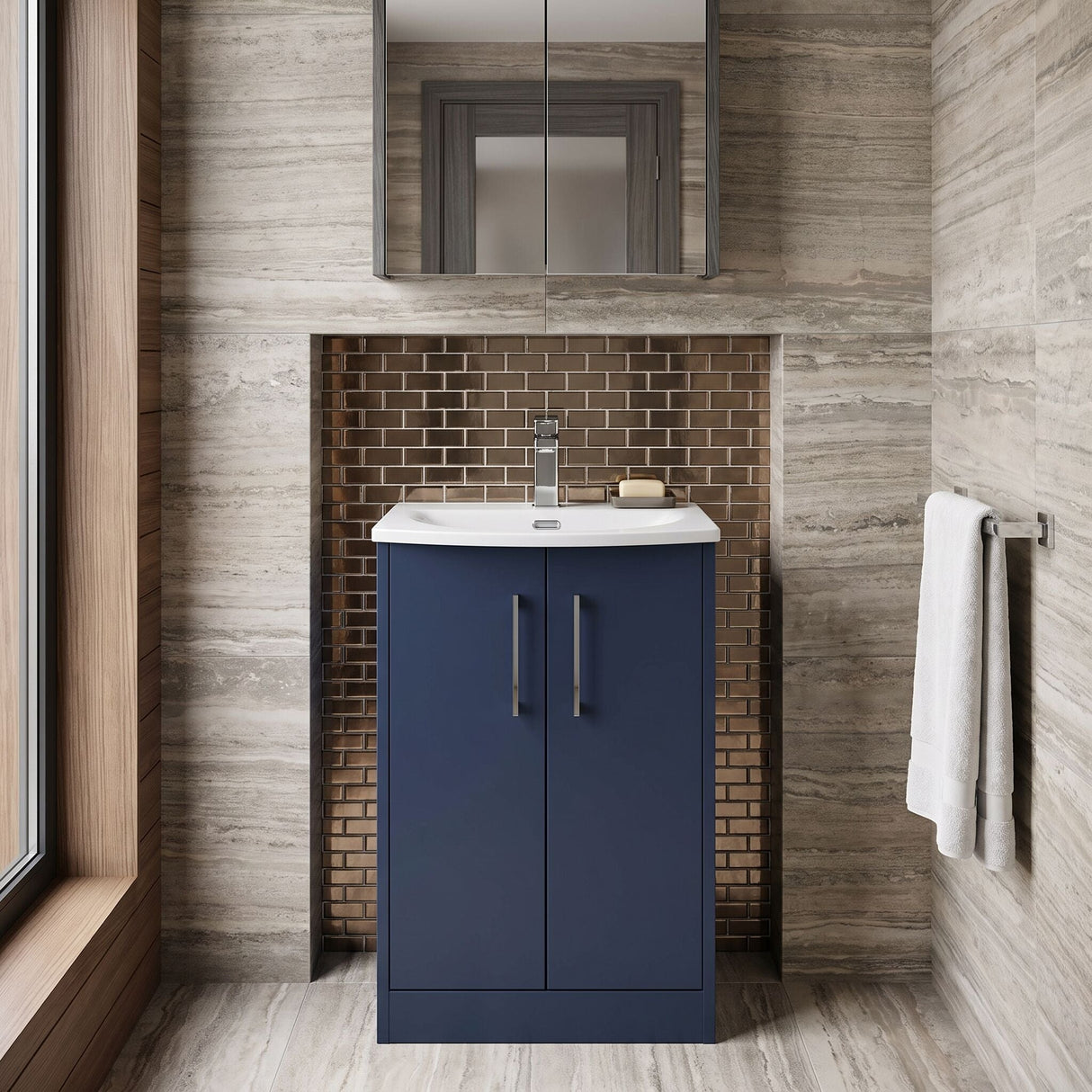 [BFPF2901G] Winshill Contemporary 2 Door Floor Standing Vanity Unit with Curved Basin - Choice of Size and Colour - Silo
