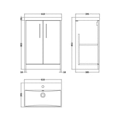 [BFPF2903D] Winshill Contemporary 2 Door Floor Standing Vanity Unit with Thin Edge Basin - Choice of Size and Colour - Technical Drawing