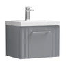 [BFPF291A] Belvide Partial Fluted 1 Drawer Wall Hung Vanity Unit with Mid-Edge 1 Tap Hole Ceramic Basin - Cutout