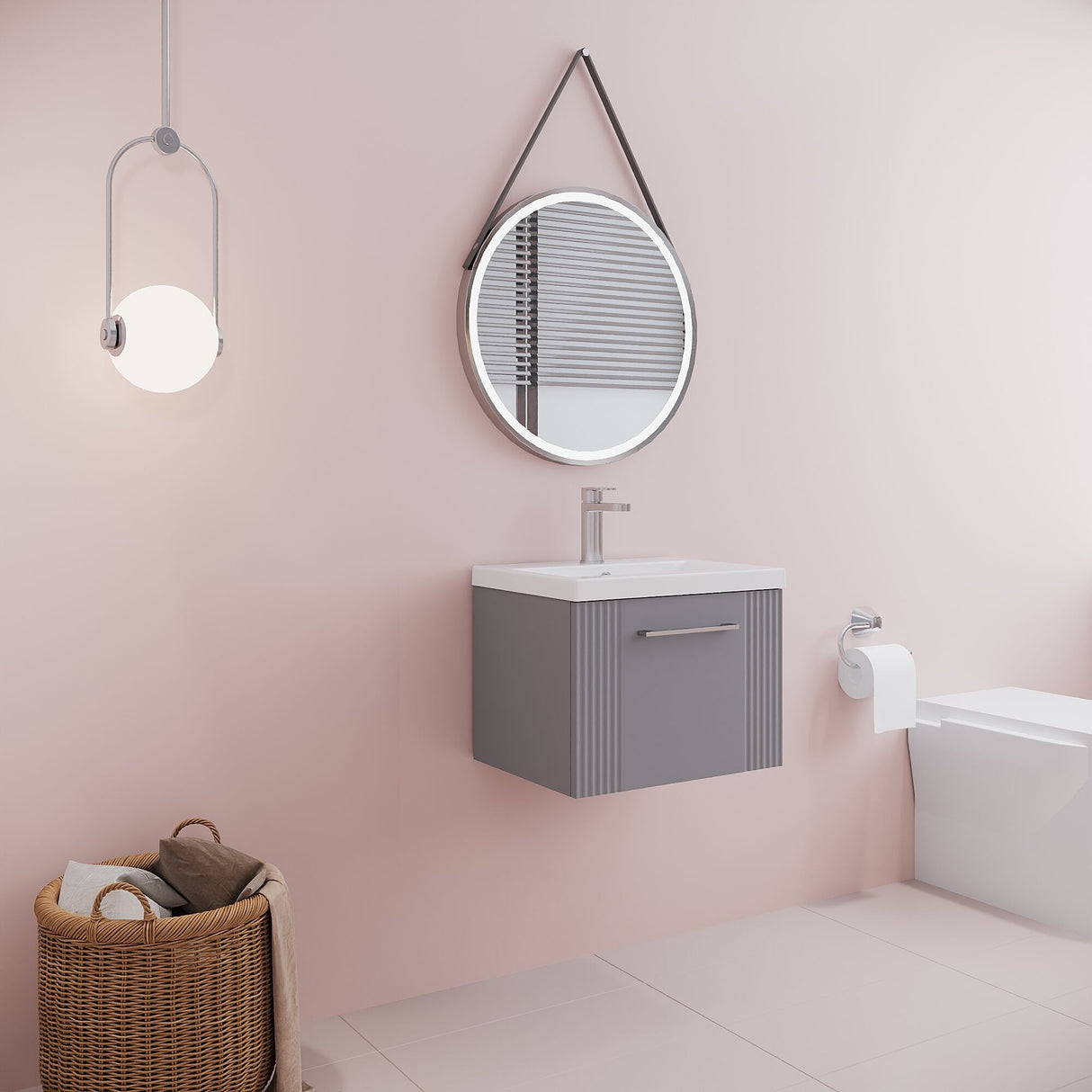 [BFPF291A] Belvide Partial Fluted 1 Drawer Wall Hung Vanity Unit with Mid-Edge 1 Tap Hole Ceramic Basin - Lifestyle 3