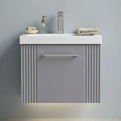 [BFPF291A] Belvide Partial Fluted 1 Drawer Wall Hung Vanity Unit with Mid-Edge 1 Tap Hole Ceramic Basin - Silo