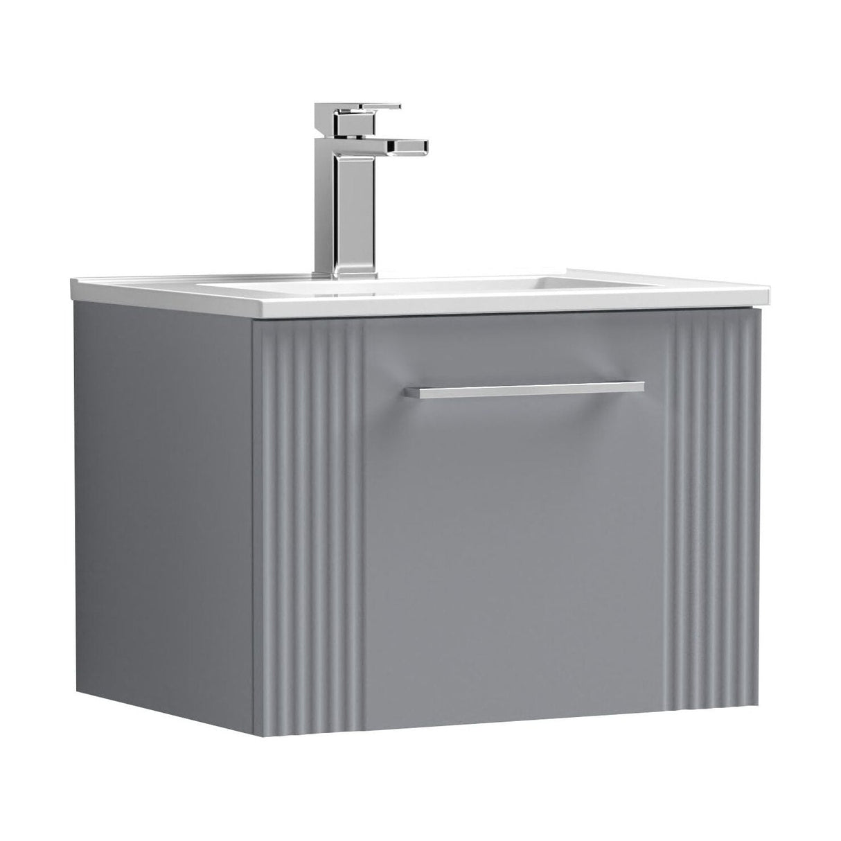 [BFPF291B] Belvide Retro Partial Fluted 1 Drawer Wall Hung Vanity Basin Unit with Minimalist Basin, Choice of Size and Colour - Cutout