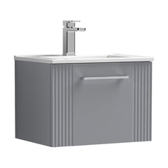 [BFPF291B] Belvide Retro Partial Fluted 1 Drawer Wall Hung Vanity Basin Unit with Minimalist Basin, Choice of Size and Colour - Cutout