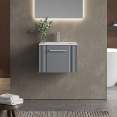 [BFPF291B] Belvide Retro Partial Fluted 1 Drawer Wall Hung Vanity Basin Unit with Minimalist Basin, Choice of Size and Colour