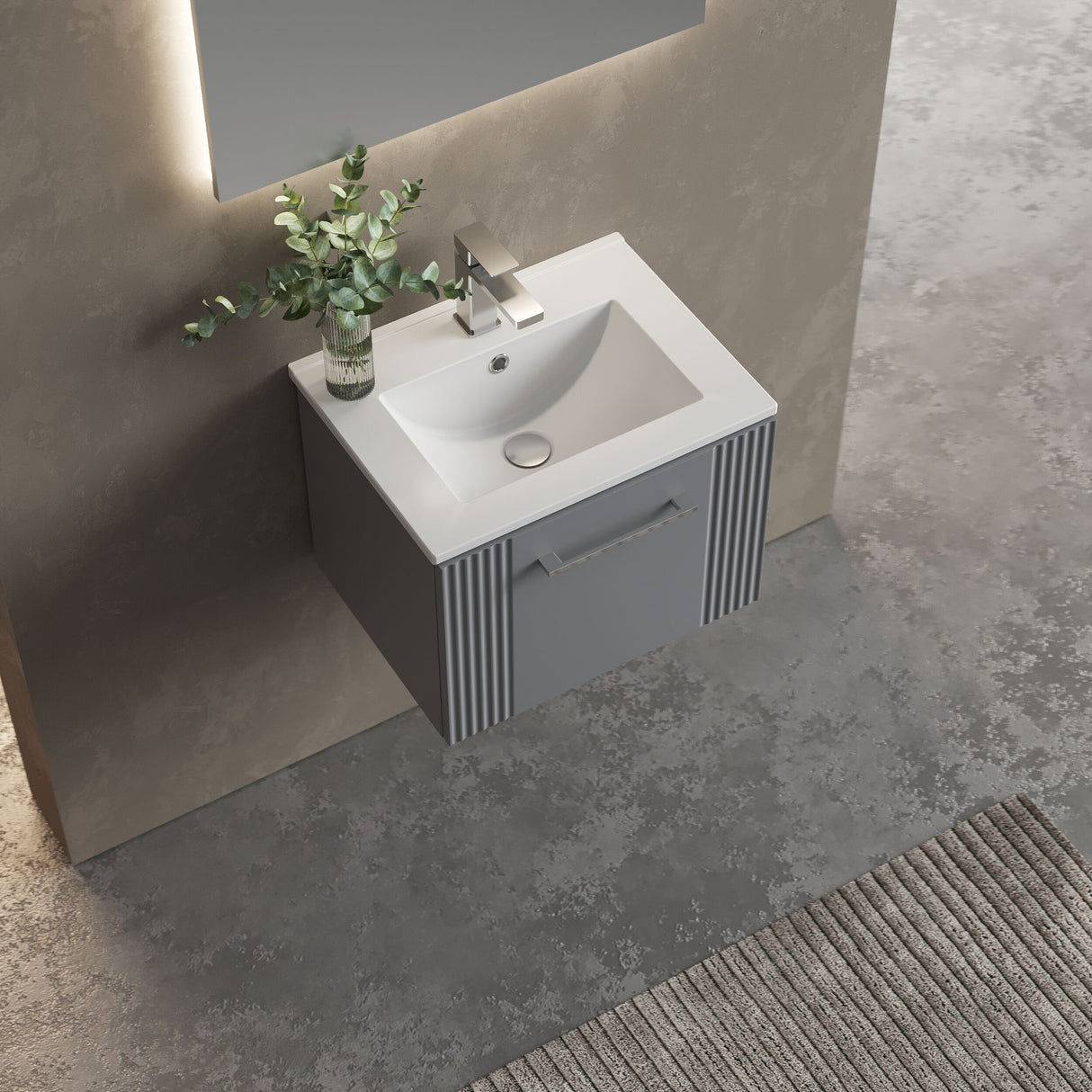 [BFPF291B] Belvide Retro Partial Fluted 1 Drawer Wall Hung Vanity Basin Unit with Minimalist Basin, Choice of Size and Colour