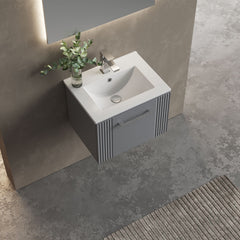 [BFPF291B] Belvide Retro Partial Fluted 1 Drawer Wall Hung Vanity Basin Unit with Minimalist Basin, Choice of Size and Colour