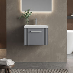 [BFPF291D] Belvide Retro Partial Fluted 1 Drawer Wall Hung Vanity Basin Unit with Thin-Edge Basin, Choice of Size and Colour - Lifestyle 1