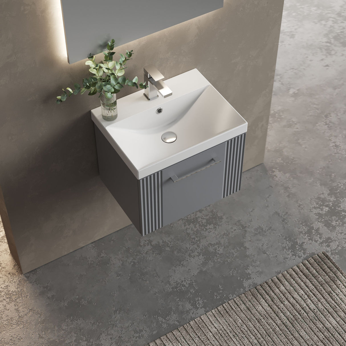 [BFPF291D] Belvide Retro Partial Fluted 1 Drawer Wall Hung Vanity Basin Unit with Thin-Edge Basin, Choice of Size and Colour - Lifestyle 2