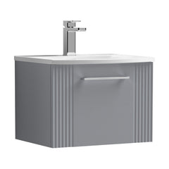 [BFPF291G] Partial Fluted 1 Drawer Wall Hung Vanity Unit with 1 Tap Hole Curved Basin- 500mm - Satin Grey - Cutout