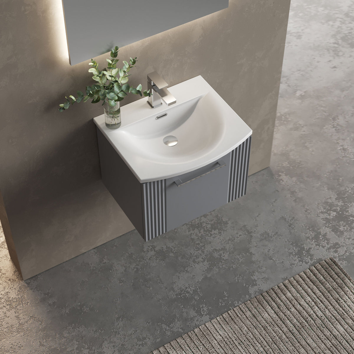 [BFPF291G] Belvide Retro Partial Fluted 1 Drawer Wall Hung Vanity Basin Unit with Curved Basin, Choice of Size and Colour - Lifestyle 2