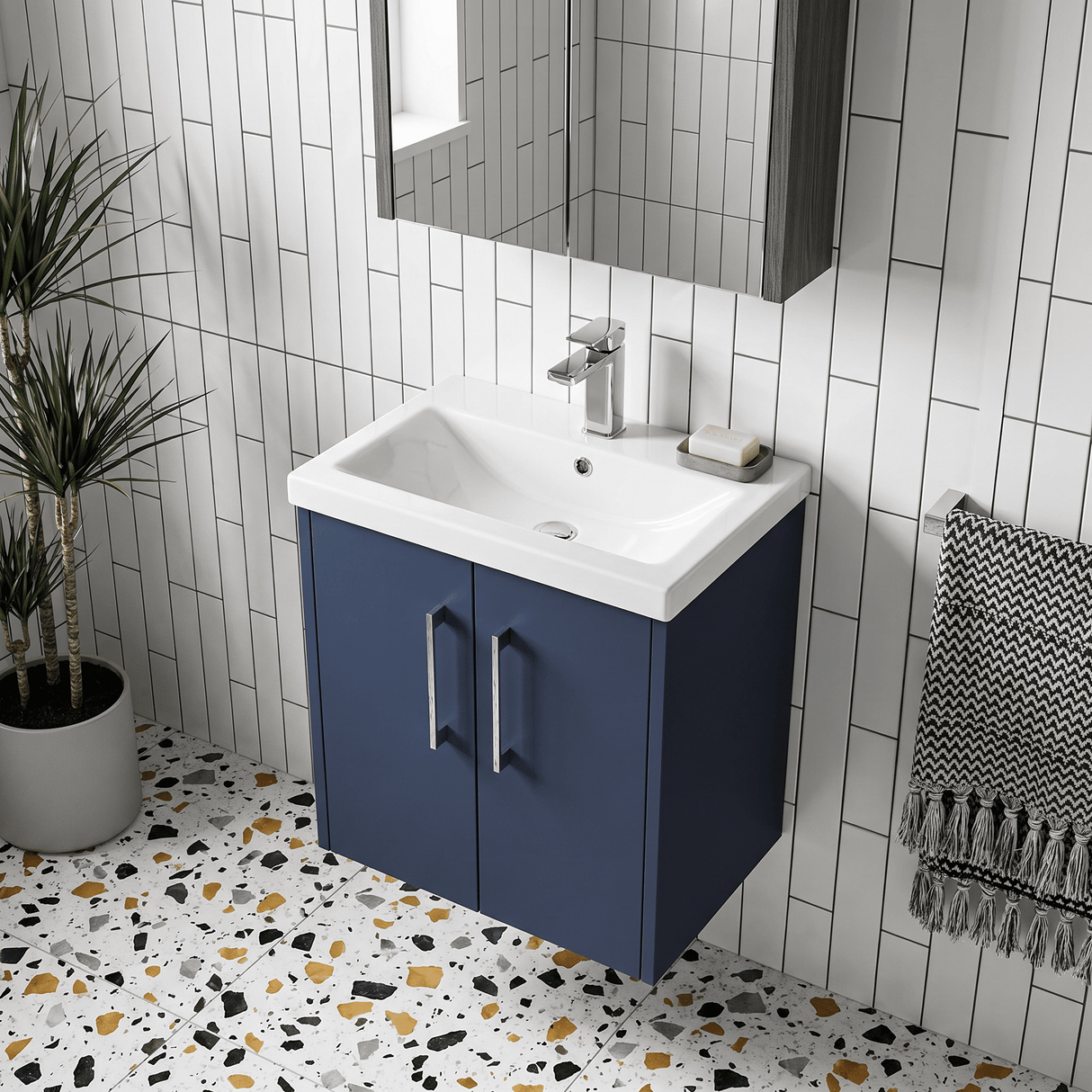 [BFPF2921A] Winshill Contemporary 2 Door Wall Hung Vanity Unit with Mid-Edge Basin - Choice of Size and Colour