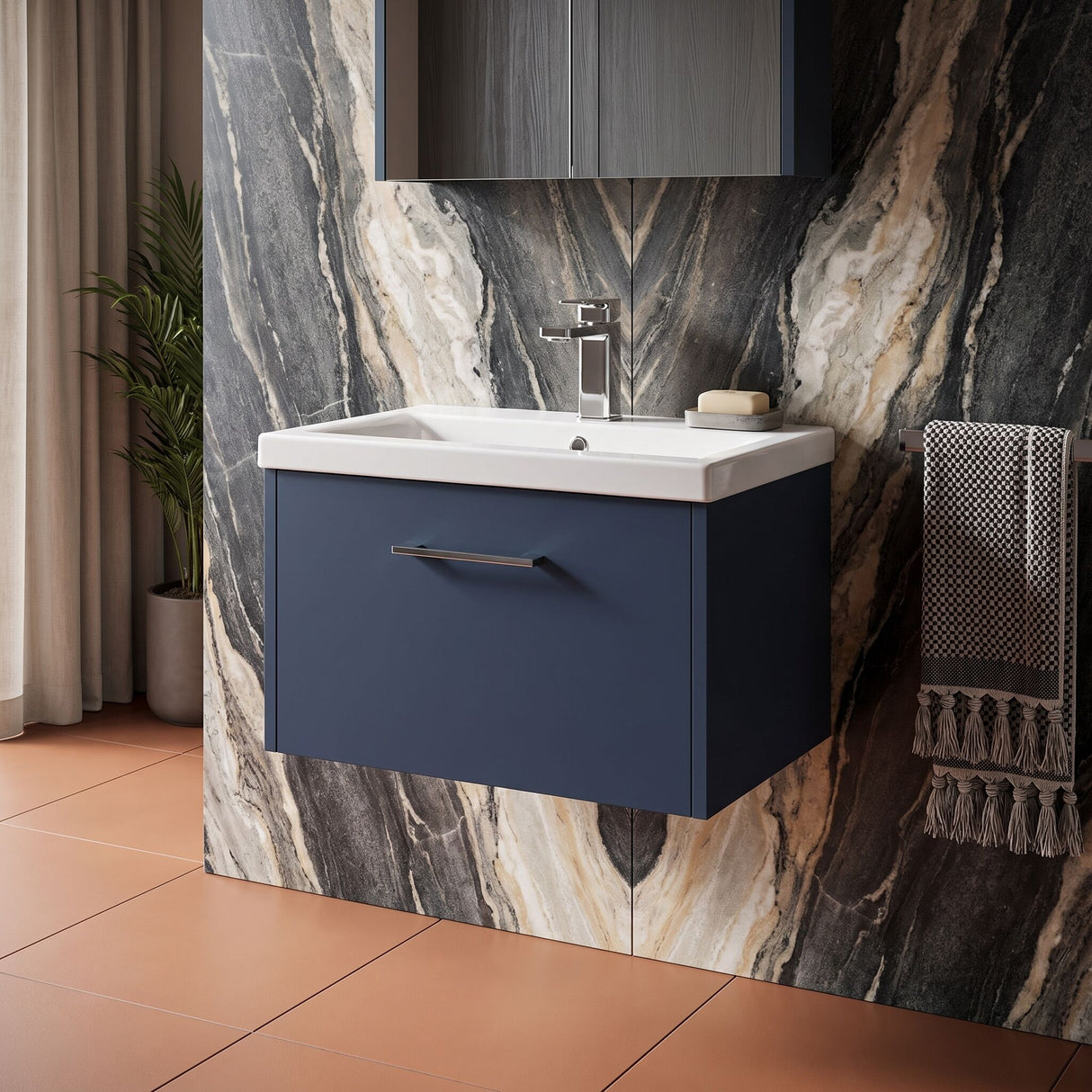 [BFPF2922A] Winshill Contemporary 1 Drawer Wall Hung Vanity Unit with Mid-Edge Basin - Choice of Size and Colour