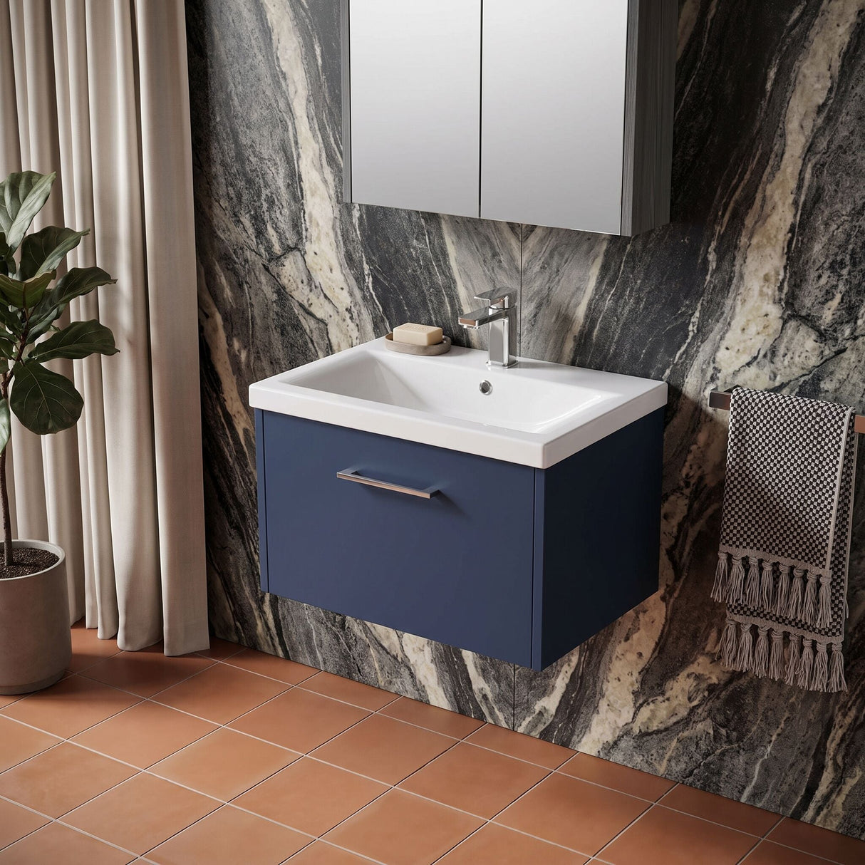 [BFPF2922A] Winshill Contemporary 1 Drawer Wall Hung Vanity Unit with Mid-Edge Basin - Choice of Size and Colour