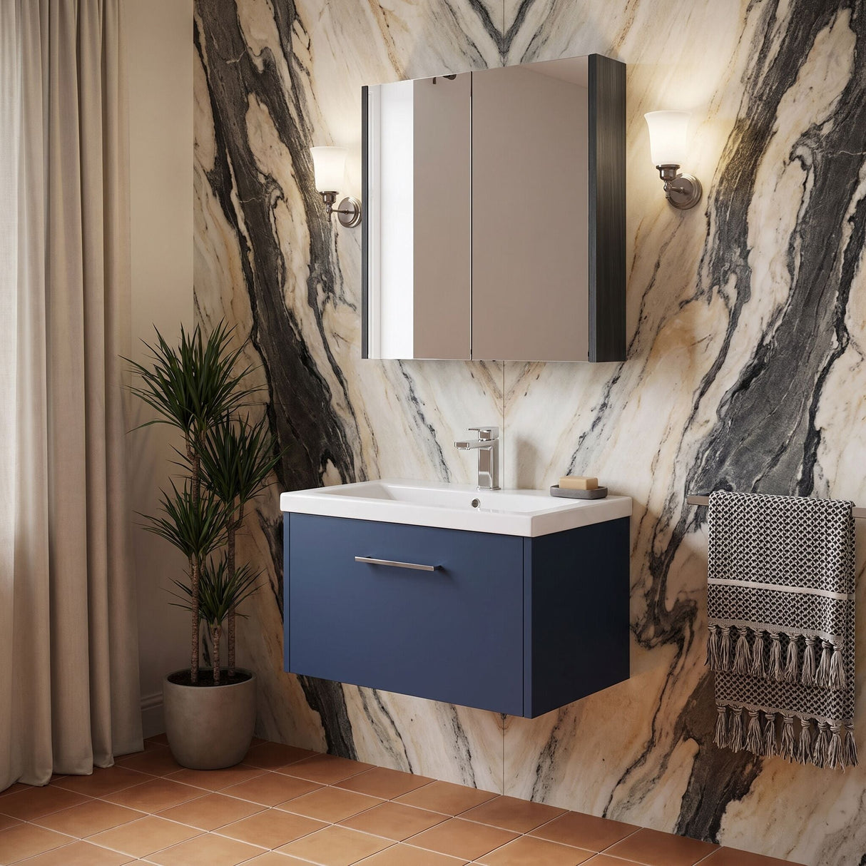 [BFPF2922A] Winshill Contemporary 1 Drawer Wall Hung Vanity Unit with Mid-Edge Basin - Choice of Size and Colour