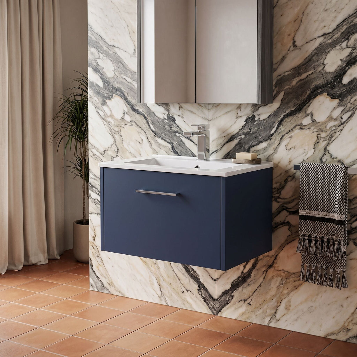 [BFPF2922B] Winshill Wall Hung 1 Drawer Vanity Unit with 1 Tap Hole Minimalist Basin, Choice of Size and Colour