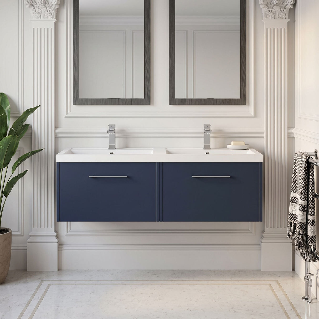 [BFPF2922C] Winshill Contemporary 2 Drawer 1200mm Wall Hung Vanity Unit with Thin Edge Basin - Choice of Colour - Silo