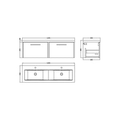 [BFPF2922F] Winshill Contemporary 2 Drawer Wall Hung Vanity Unit with Double Ceramic Basin, 1200mm, Choice of Colour - Technical Drawing