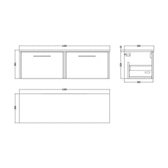 [BFPF2922LCM2] Winshill Contemporary 2 Drawer Wall Hung Vanity Unit with Carrera Marble Laminate Worktop - Choice of Colour - Technical Drawing