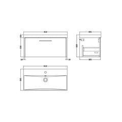 [BFPF2925D] Winshill Contemporary 1 Drawer Wall Hung Vanity Unit with Thin Edge Basin - Choice of Size and Colour - Technical Drawing