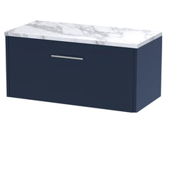 [BFPF2925LCM] Winshill Contemporary 1 Drawer Wall Hung Vanity Unit with Carrera Marble Laminate Worktop - Choice of Size and Colour - Cutout