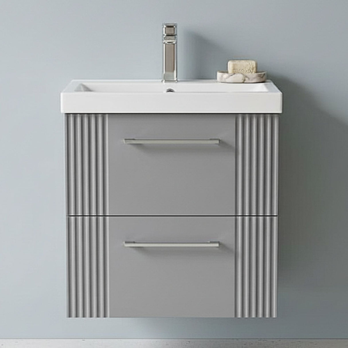 [BFPF292A] Belvide Partial Fluted 2 Drawer Wall Hung Vanity Unit with Mid-Edge 1 Tap Hole Ceramic Basin - Silo