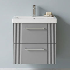 [BFPF292A] Belvide Partial Fluted 2 Drawer Wall Hung Vanity Unit with Mid-Edge 1 Tap Hole Ceramic Basin - Silo
