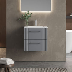 [BFPF292B] Belvide Retro Partial Fluted 2 Drawer Wall Hung Vanity Basin Unit with Minimalist Basin, Choice of Size and Colour - Lifestyle 1