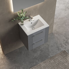 [BFPF292B] Belvide Retro Partial Fluted 2 Drawer Wall Hung Vanity Basin Unit with Minimalist Basin, Choice of Size and Colour - Lifestyle 2
