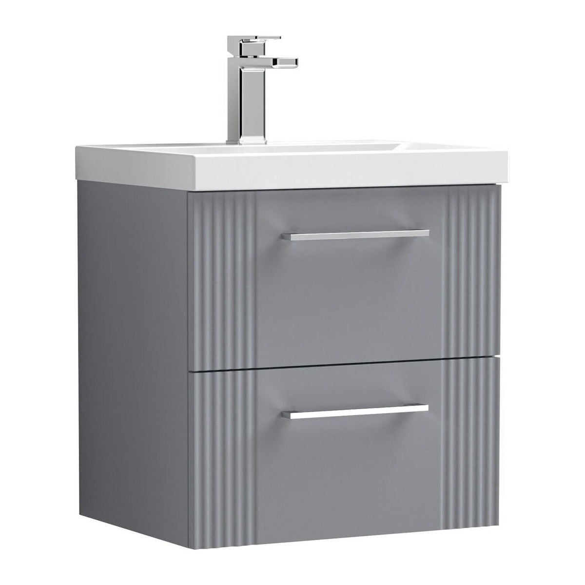 [BFPF292D] Belvide Retro Partial Fluted 2 Drawer Wall Hung Vanity Basin Unit with Thin-Edge Basin, Choice of Size and Colour - Cutout
