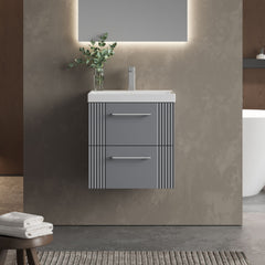 [BFPF292D] Belvide Retro Partial Fluted 2 Drawer Wall Hung Vanity Basin Unit with Thin-Edge Basin, Choice of Size and Colour - Lifestyle 1