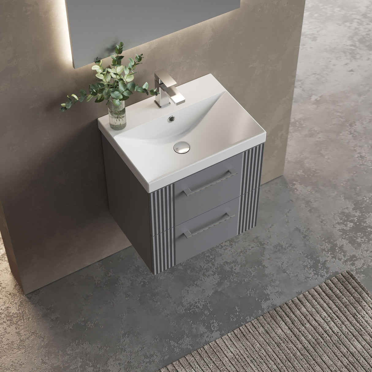 [BFPF292D] Belvide Retro Partial Fluted 2 Drawer Wall Hung Vanity Basin Unit with Thin-Edge Basin, Choice of Size and Colour - Lifestyle 2