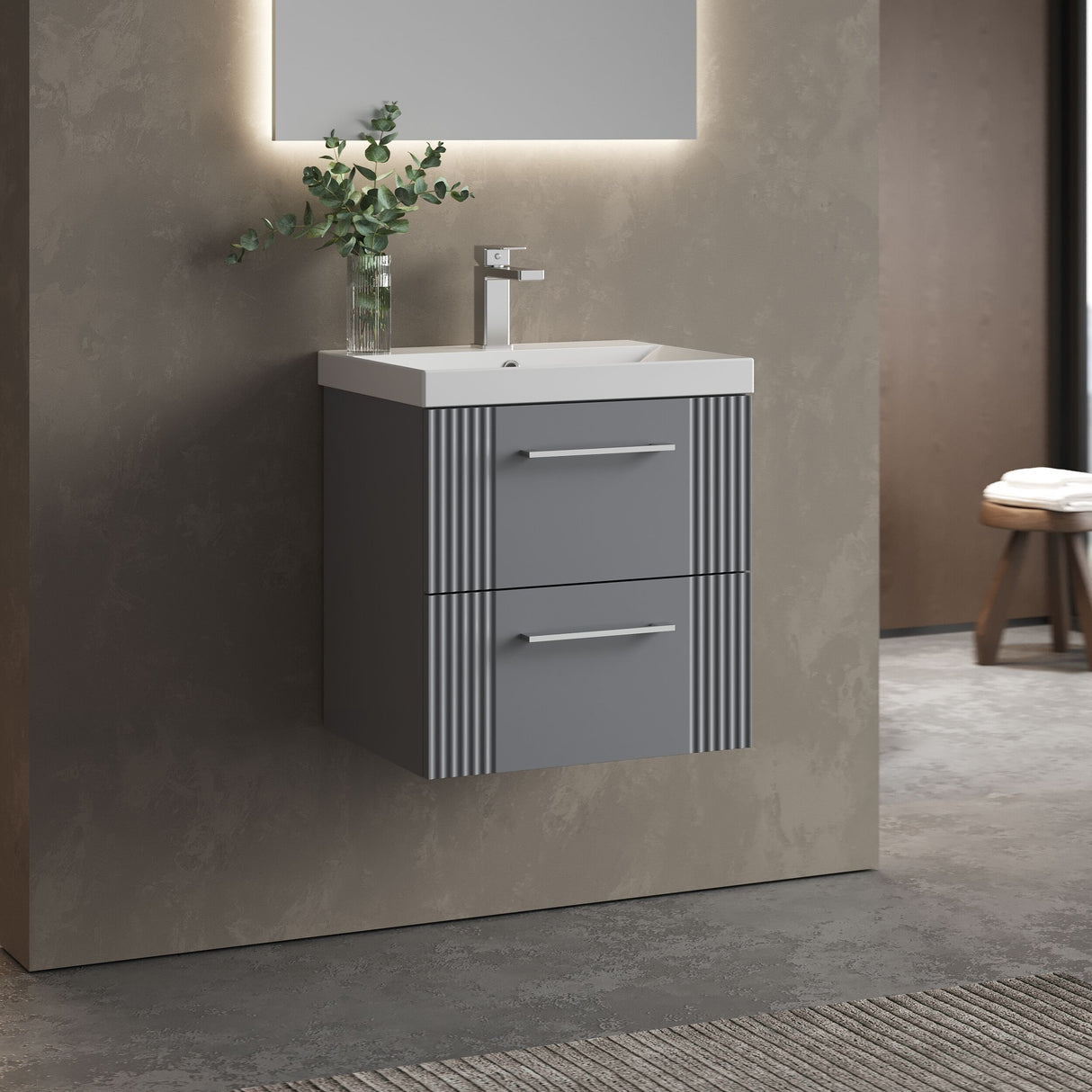 [BFPF292D] Belvide Retro Partial Fluted 2 Drawer Wall Hung Vanity Basin Unit with Thin-Edge Basin, Choice of Size and Colour - Lifestyle 3