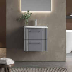 [BFPF292G] Belvide Retro Partial Fluted 2 Drawer Wall Hung Vanity Basin Unit with Curved Basin, Choice of Size and Colour - Lifestyle 1