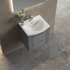 [BFPF292G] Belvide Retro Partial Fluted 2 Drawer Wall Hung Vanity Basin Unit with Curved Basin, Choice of Size and Colour - Lifestyle 2