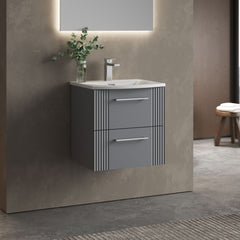 [BFPF292G] Belvide Retro Partial Fluted 2 Drawer Wall Hung Vanity Basin Unit with Curved Basin, Choice of Size and Colour - Lifestyle 3