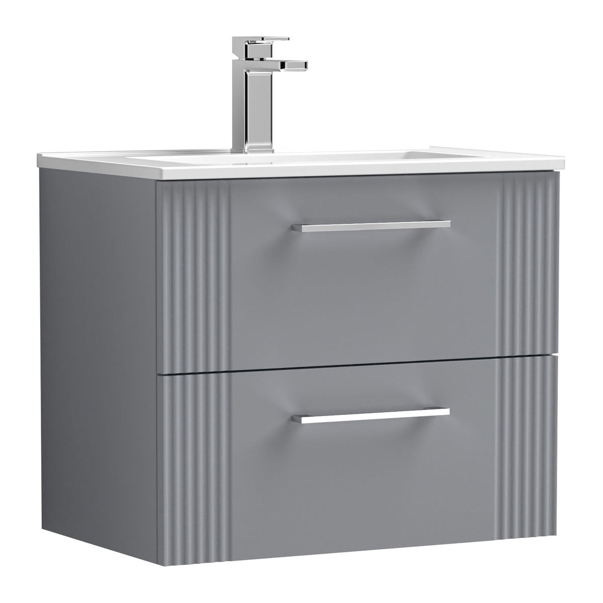 [BFPF293B] Belvide Retro Partial Fluted 2 Drawer Wall Hung Vanity Basin Unit with Minimalist Basin, Choice of Size and Colour - Cutout