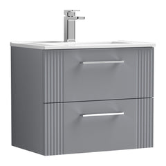 [BFPF293B] Belvide Retro Partial Fluted 2 Drawer Wall Hung Vanity Basin Unit with Minimalist Basin, Choice of Size and Colour - Cutout