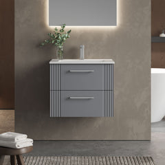 [BFPF293B] Belvide Retro Partial Fluted 2 Drawer Wall Hung Vanity Basin Unit with Minimalist Basin, Choice of Size and Colour - Lifestyle 1