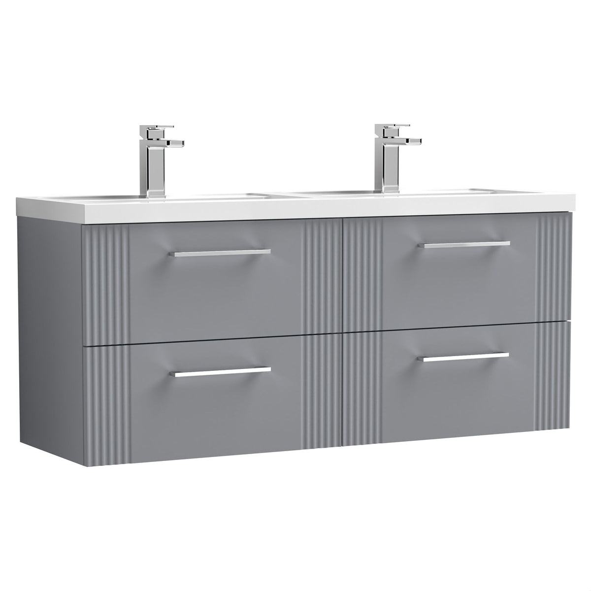 [BFPF293C] Belvide Retro Partial Fluted 4 Drawer Wall Hung Vanity Basin Unit with Double Polymarble Basin, Choice of Colour - Cutout