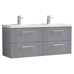 [BFPF293C] Belvide Retro Partial Fluted 4 Drawer Wall Hung Vanity Basin Unit with Double Polymarble Basin, Choice of Colour - Cutout