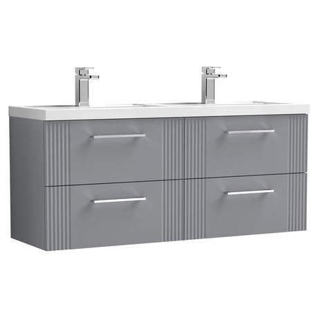 [BFPF293C] Belvide Retro Partial Fluted 4 Drawer Wall Hung Vanity Basin Unit with Double Polymarble Basin, Choice of Colour - Cutout