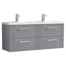 [BFPF293C] Belvide Retro Partial Fluted 4 Drawer Wall Hung Vanity Basin Unit with Double Polymarble Basin, Choice of Colour - Cutout