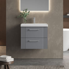 [BFPF293D] Belvide Retro Partial Fluted 2 Drawer Wall Hung Vanity Basin Unit with Thin-Edge Basin, Choice of Size and Colour - Lifestyle 1