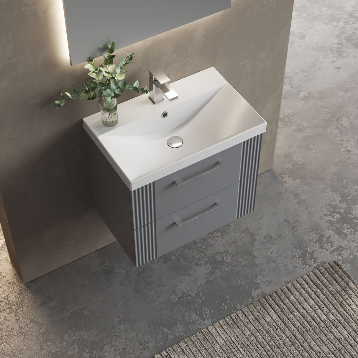 [BFPF293D] Belvide Retro Partial Fluted 2 Drawer Wall Hung Vanity Basin Unit with Thin-Edge Basin, Choice of Size and Colour - Lifestyle 2
