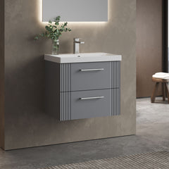 [BFPF293D] Belvide Retro Partial Fluted 2 Drawer Wall Hung Vanity Basin Unit with Thin-Edge Basin, Choice of Size and Colour - Lifestyle 3