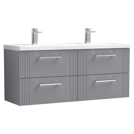 [BFPF293F] Belvide Retro Partial Fluted 4 Drawer Wall Hung Vanity Basin Unit with Double Ceramic Basin, Choice of Colour - Cutout